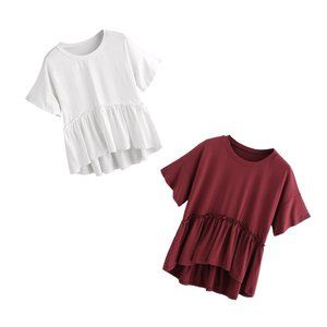 2 Peplum shirts, off white and burgundy